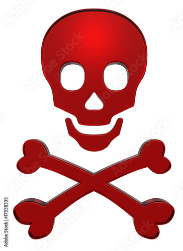 Ruby skull and crossbones isolated on white