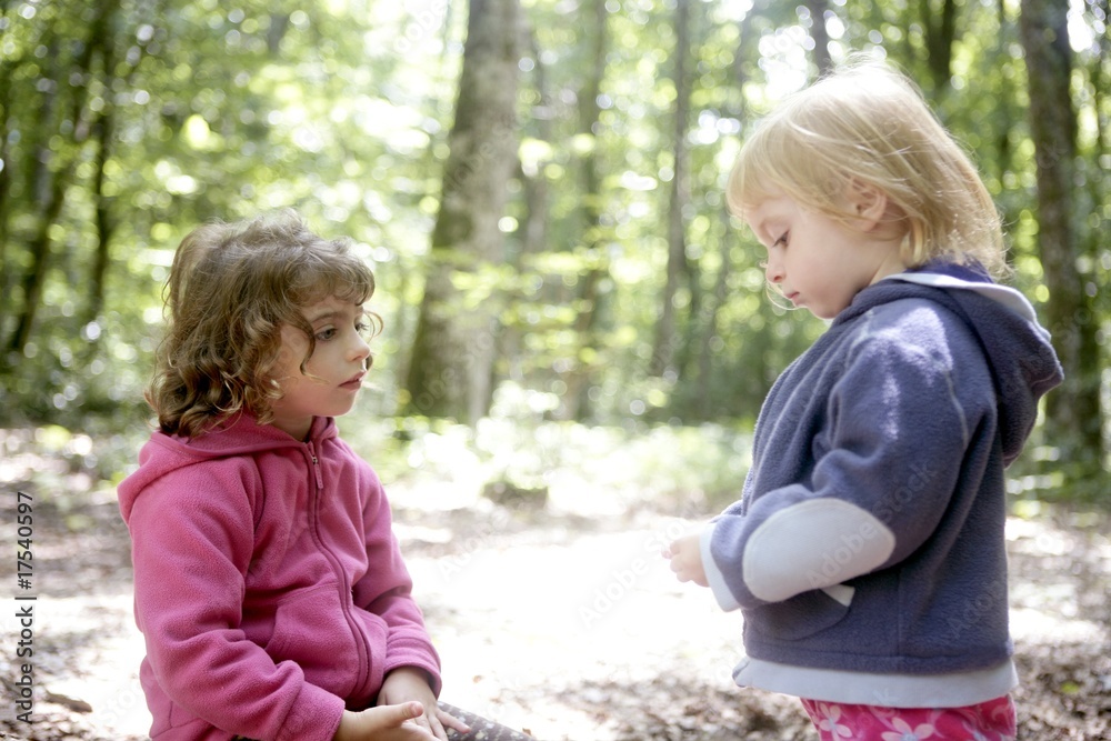 Little two sister girls in the beech forest Little two sister girls in the beech forest