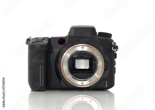 Front view of professional Dslr camera body and its mirror