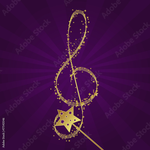 Magic wand forming a treble clef.