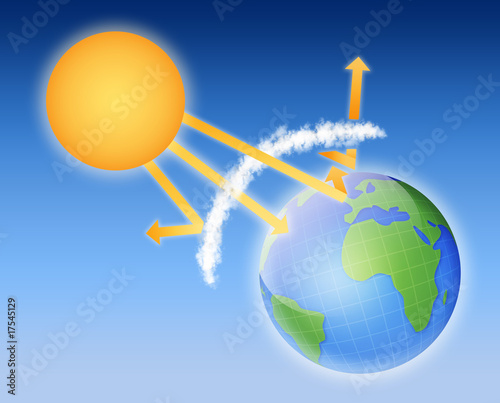 earth atmosphere greenhouse effect scheme with sun rays
