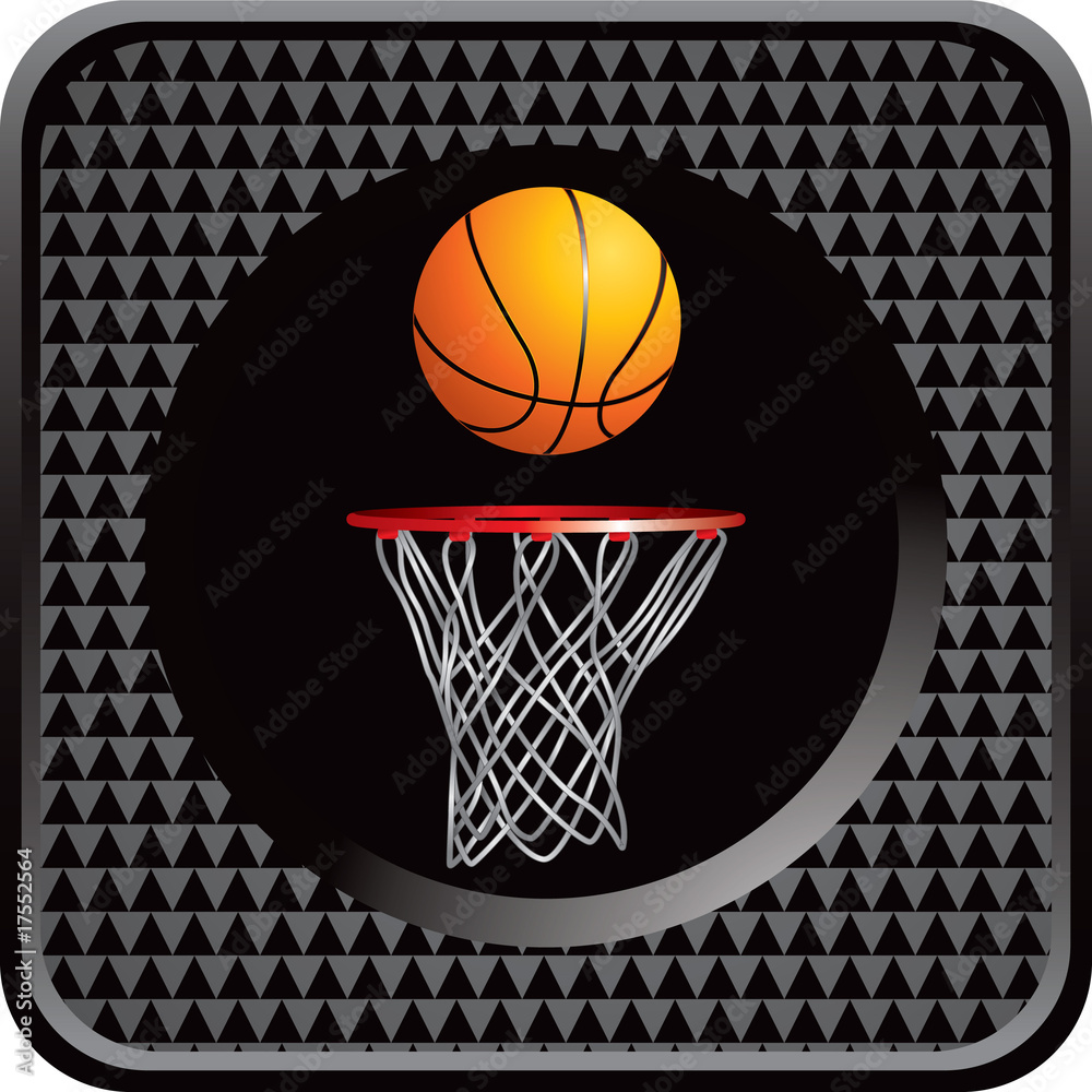 Basketball and hoop on black checkered web button