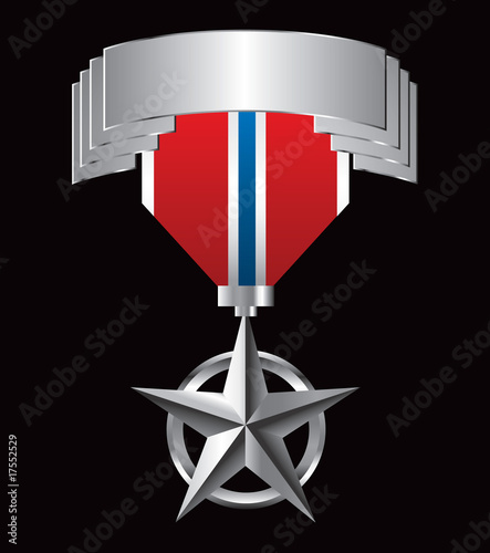 Military medal hanging from silver display