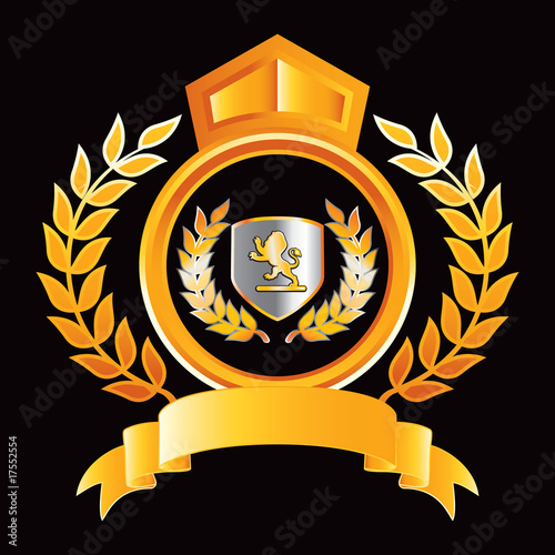 Lion shield in gold royal display