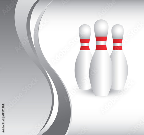 Bowling pins on vertical silver wave background