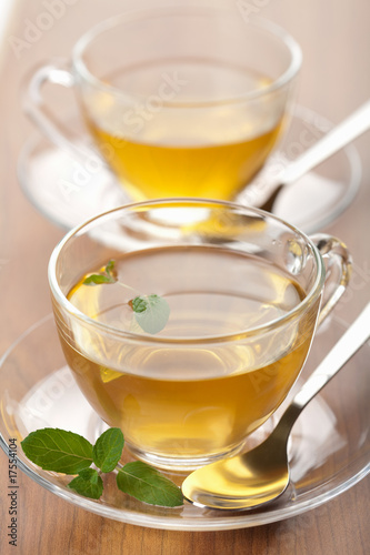 two cups of green tea with mint