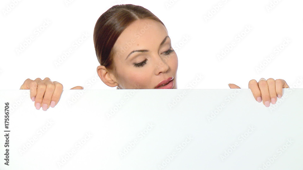 Beautiful business woman holding empty white board Beautiful business woman holding empty white board