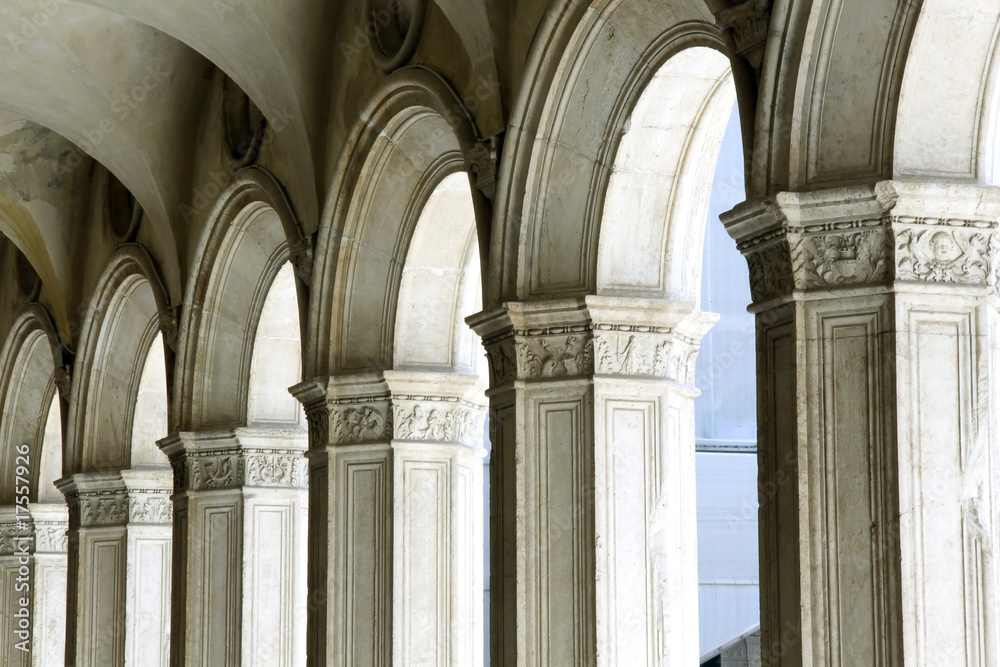 Naklejka premium Ancient columns led down a hall to Saint Marco Square 2