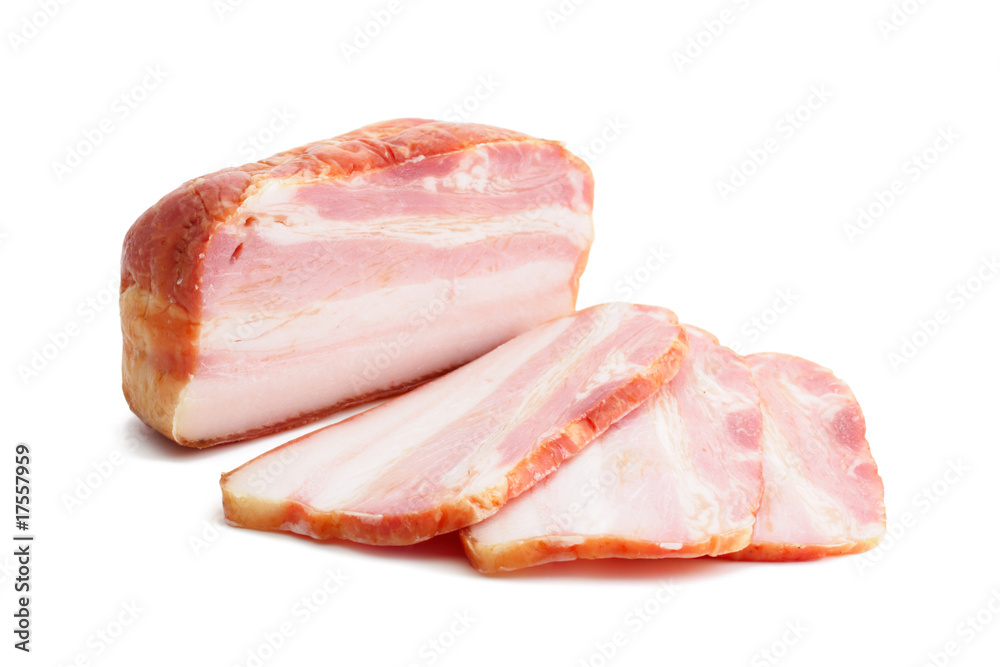 Smoked pork bacon and its slices