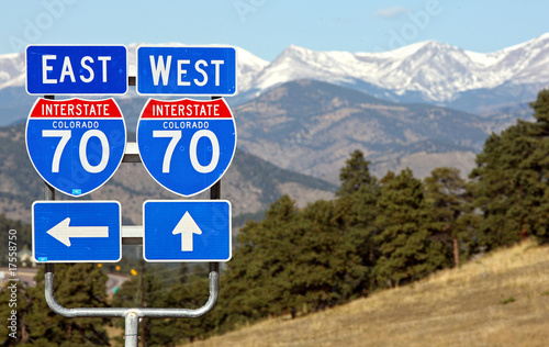 Interstate 70 road signs, Colorado.  Good travel background