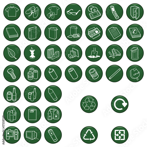 Recyclable material icon set each individually layered