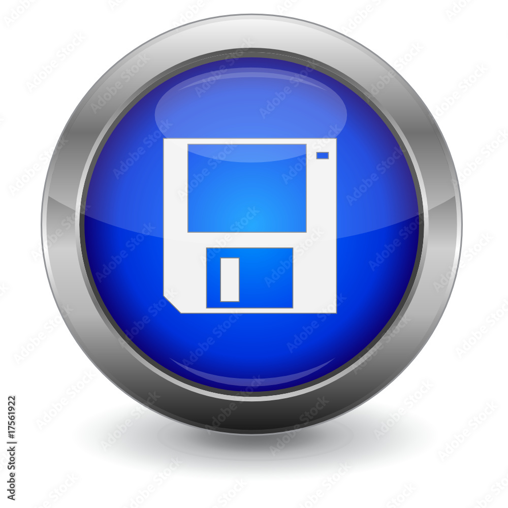 Blue Glossy Vector Button - Computer Disk
