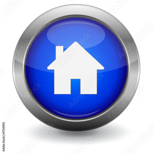 Blue Glossy Vector Button - Home
