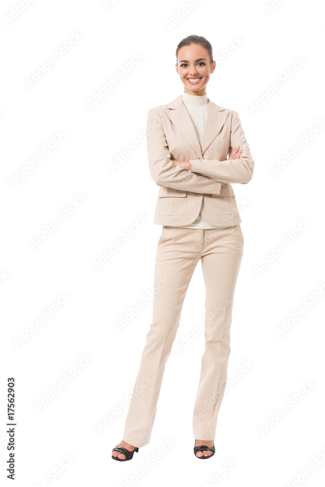 Full-body portrait of happy businesswoman, isolated Full-body portrait of happy businesswoman, isolated
