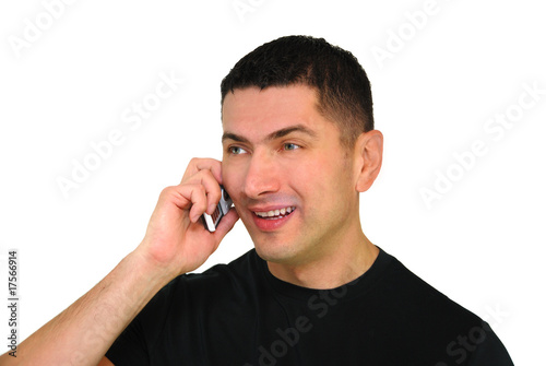 Smiling Man Talking on Mobile Phone