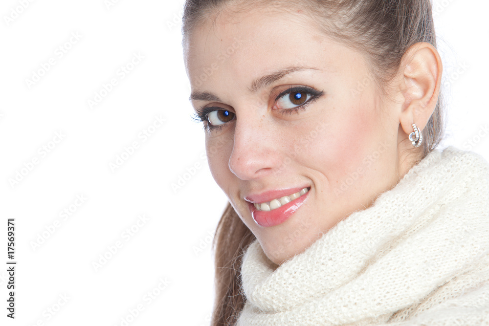 pretty woman in knitted warm scarf pretty woman in knitted warm scarf