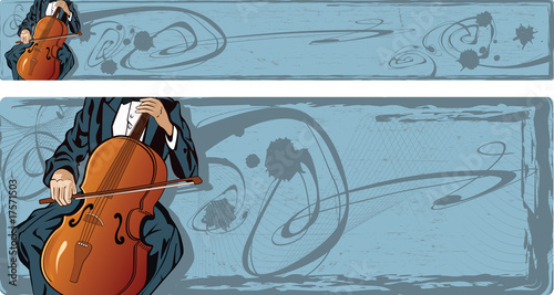 vector banners in grunge style with contrabass player