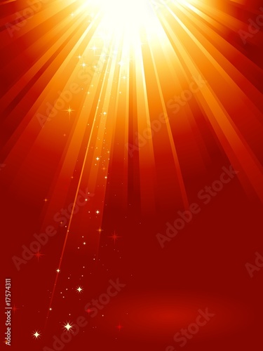 Red golden light burst with stars