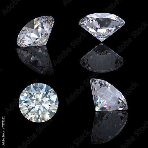 3d Round brilliant cut diamond perspective isolated on black