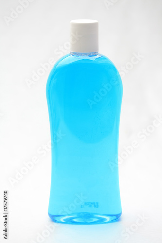 blue shampoo bottle