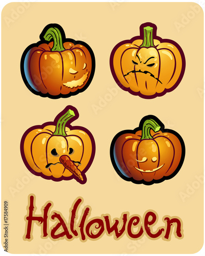 halloween's drawing - four pumpkin heads of Jack-O-Lantern