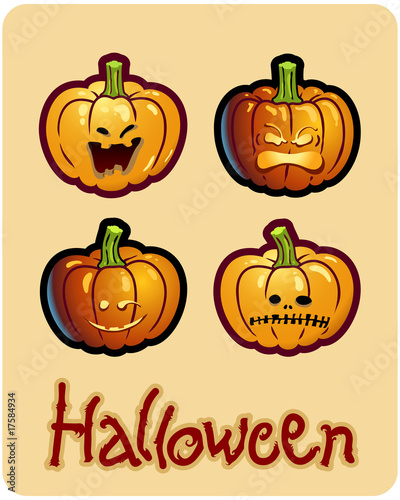 halloween's drawing - four pumpkin heads of Jack-O-Lantern