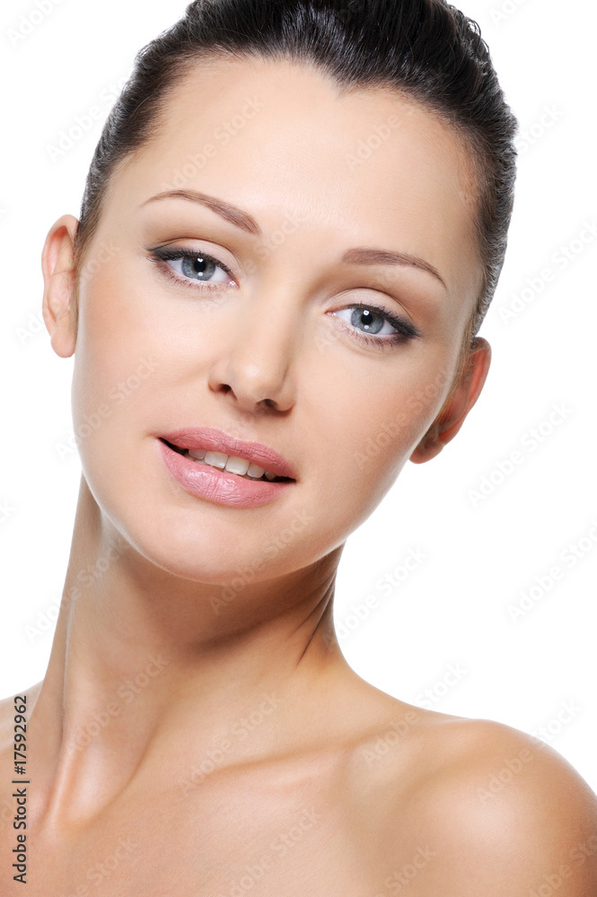 Portrait of smiling woman with healthy skin of face Portrait of smiling woman with healthy skin of face