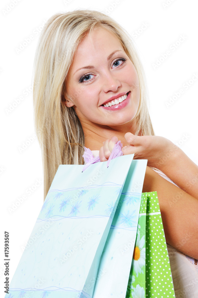 Portrait of beautiful woman with purchases Portrait of beautiful woman with purchases