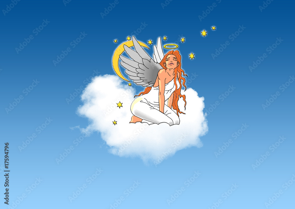 Sexy Engel auf Wolke sitzend Stock Illustration | Adobe Stock