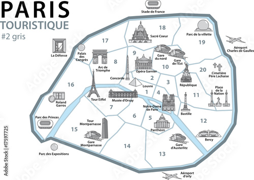 PLAN TOURISTIQUE PARIS- Monuments - France - Set 3