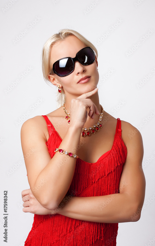 Sexy blond girl in red dress Sexy blond girl in red dress