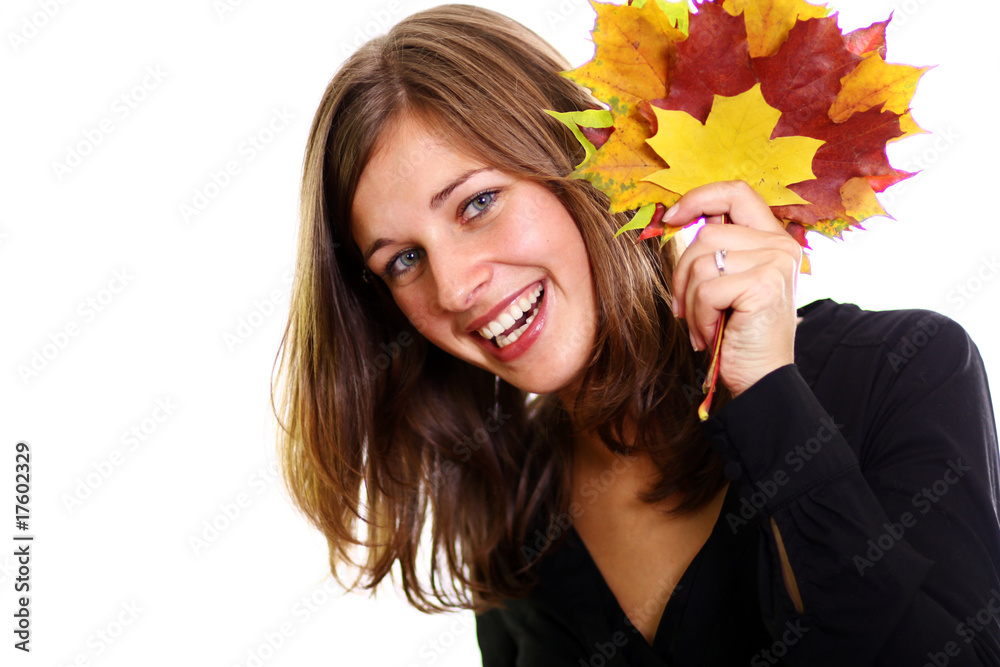 Beautiful young woman and maple leaves ... Beautiful young woman and maple leaves ...