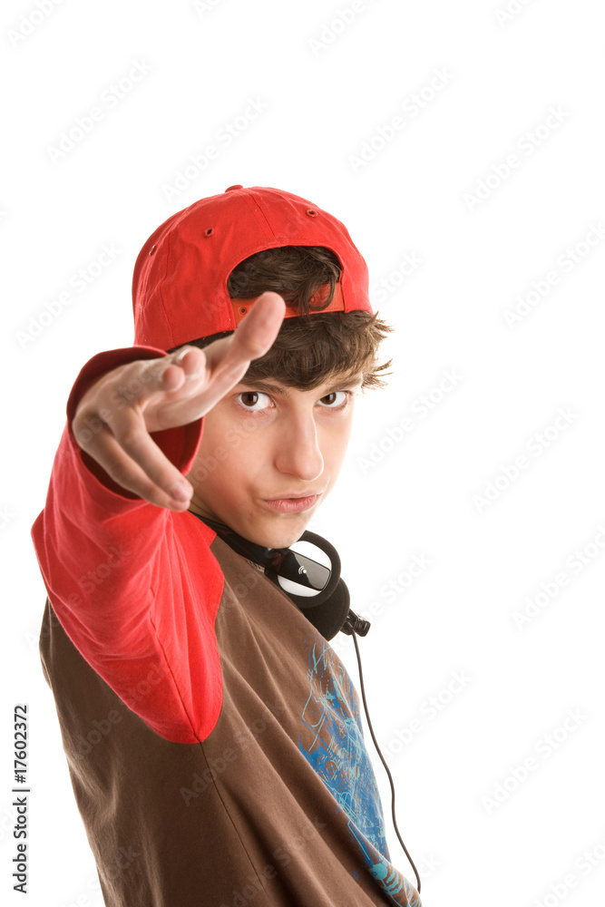 Boy shooting from fingers isolated on white background Boy shooting from fingers isolated on white background