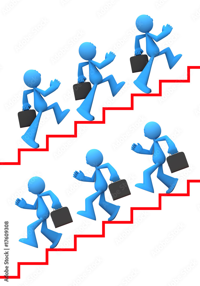 Businessman with tie and handbag going down and going up Businessman with tie and handbag going down and going up