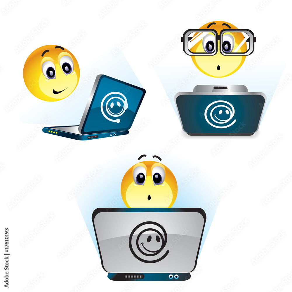 Smiley balls working on their computer Smiley balls working on their computer