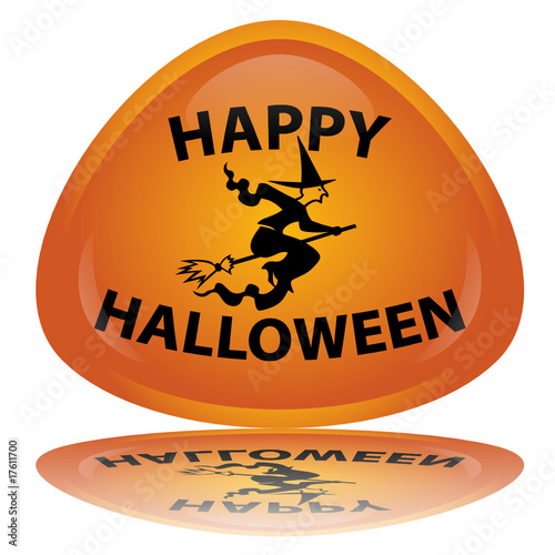 "Happy Halloween" Button (with Flying Witch)