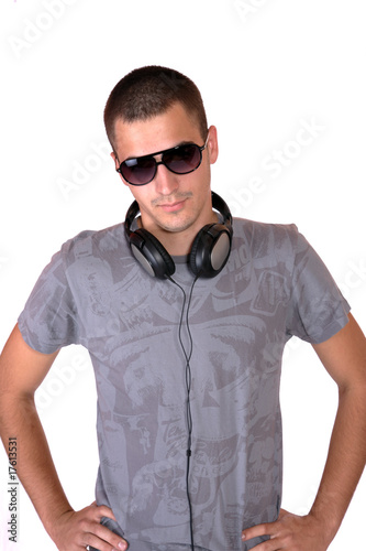 Man is listening to the music