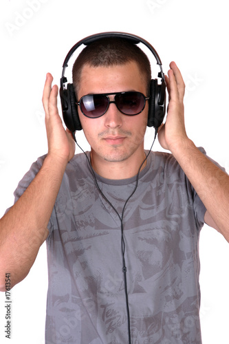 Man is listening to the music