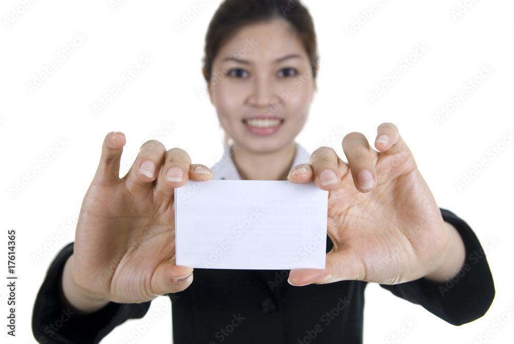 asian buisness women with blank name card asian buisness women with blank name card