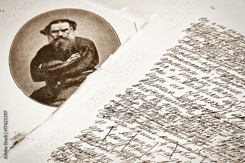 Leo Tolstoy's handwriting.Vintage literature magazine of 1870.