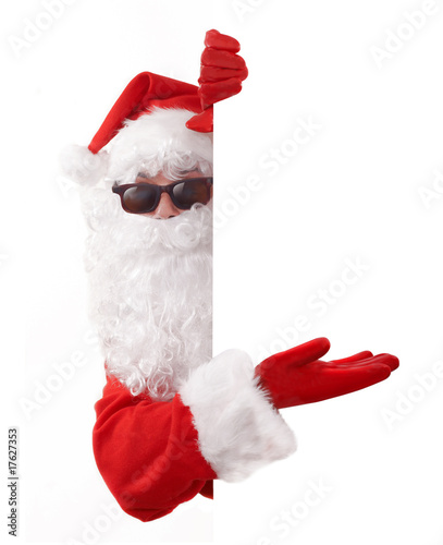 santa claus in shades holding an advertising sign