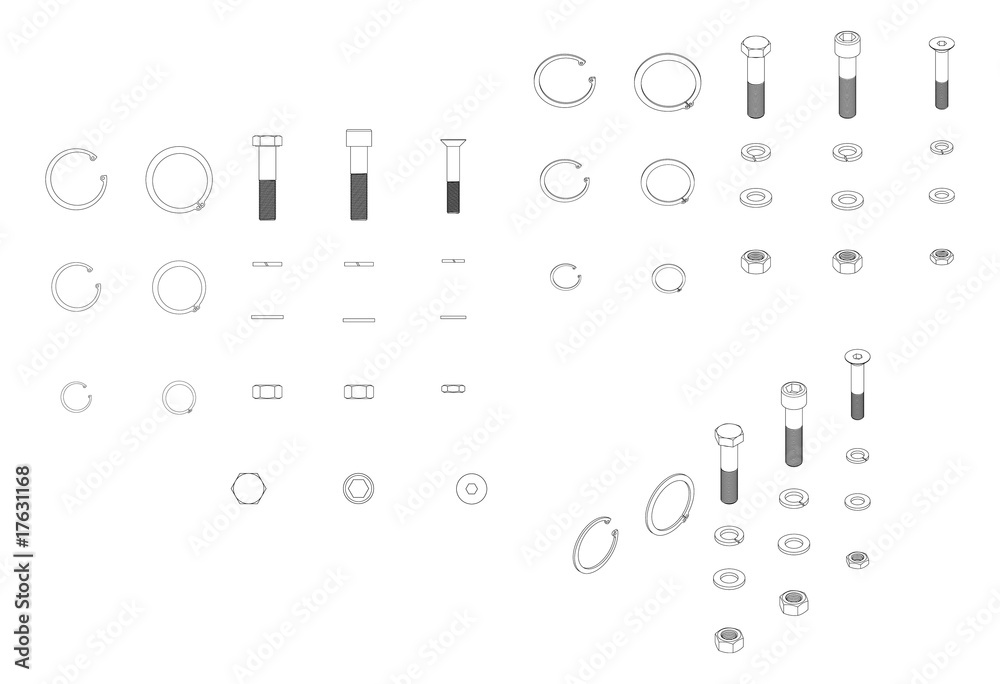 Vector set of screws, washers and nuts Vector set of screws, washers and nuts
