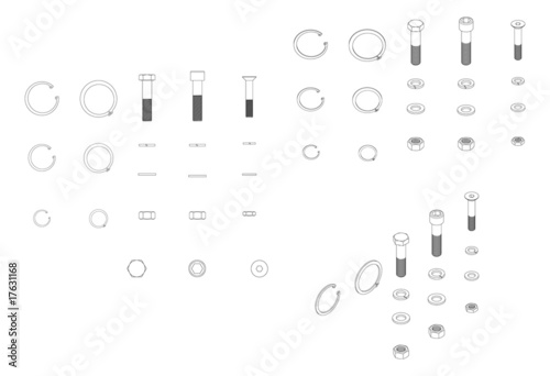 Vector set of screws, washers and nuts