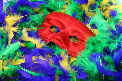 Fototapeta Naklejka Na Ścianę i Meble -  Halloween Mask over feather scarf