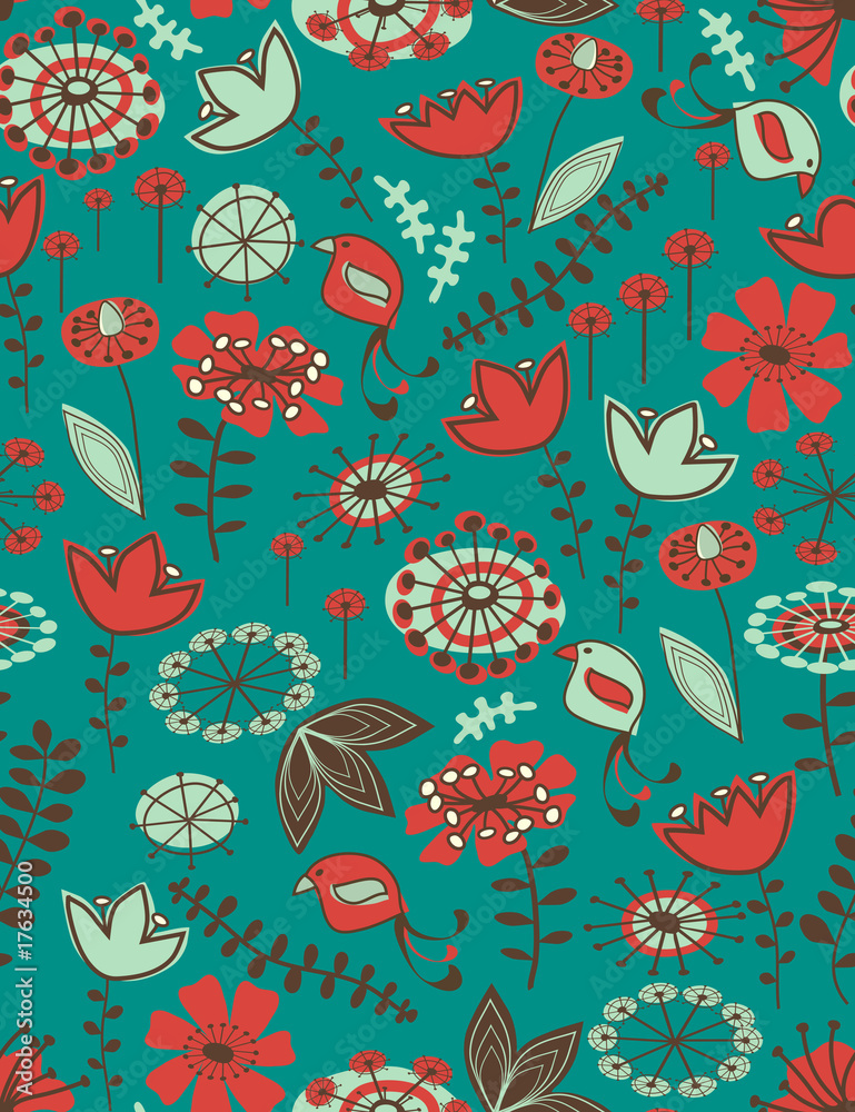 Naklejka premium whimsical floral seamless pattern