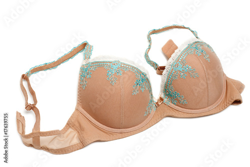 Beige bra with blue embroidery