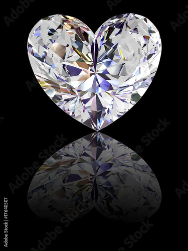 Heart shape diamond on glossy black background