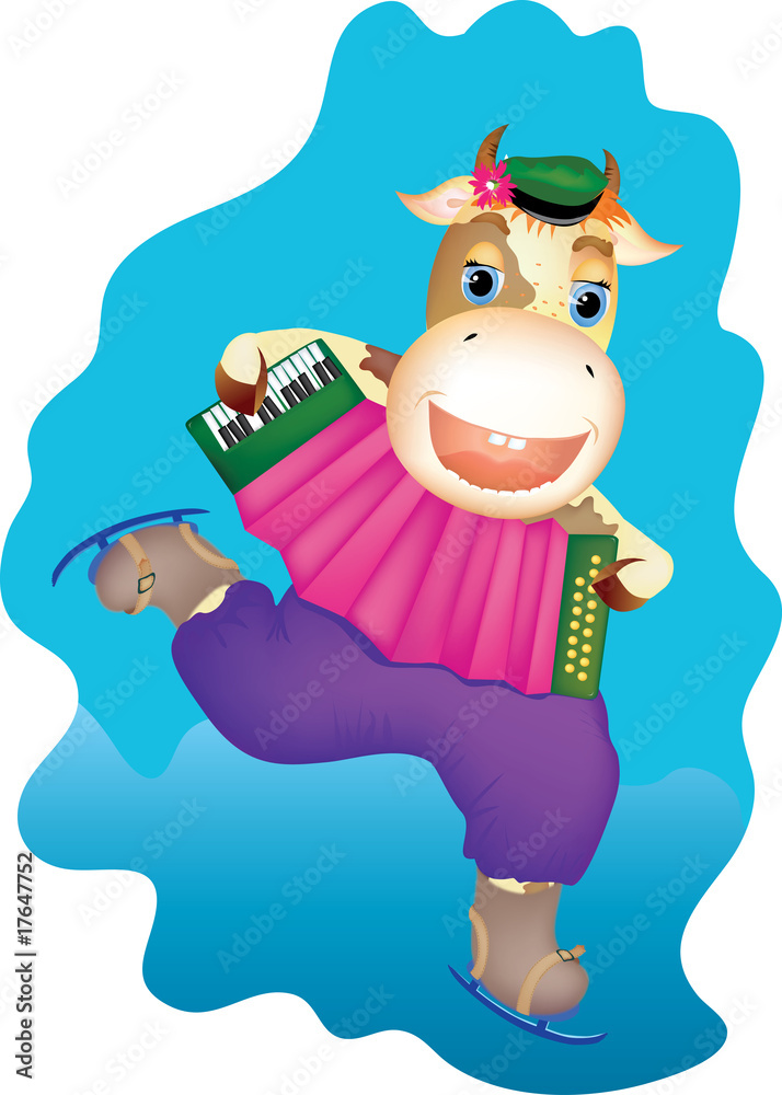 Naklejka premium Baby-bull with an accordion