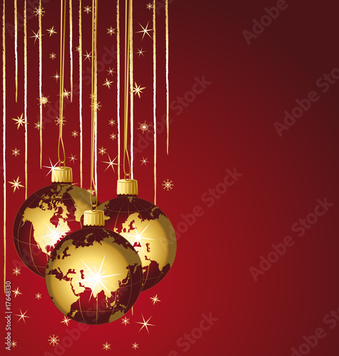 World christmas balls on a red background