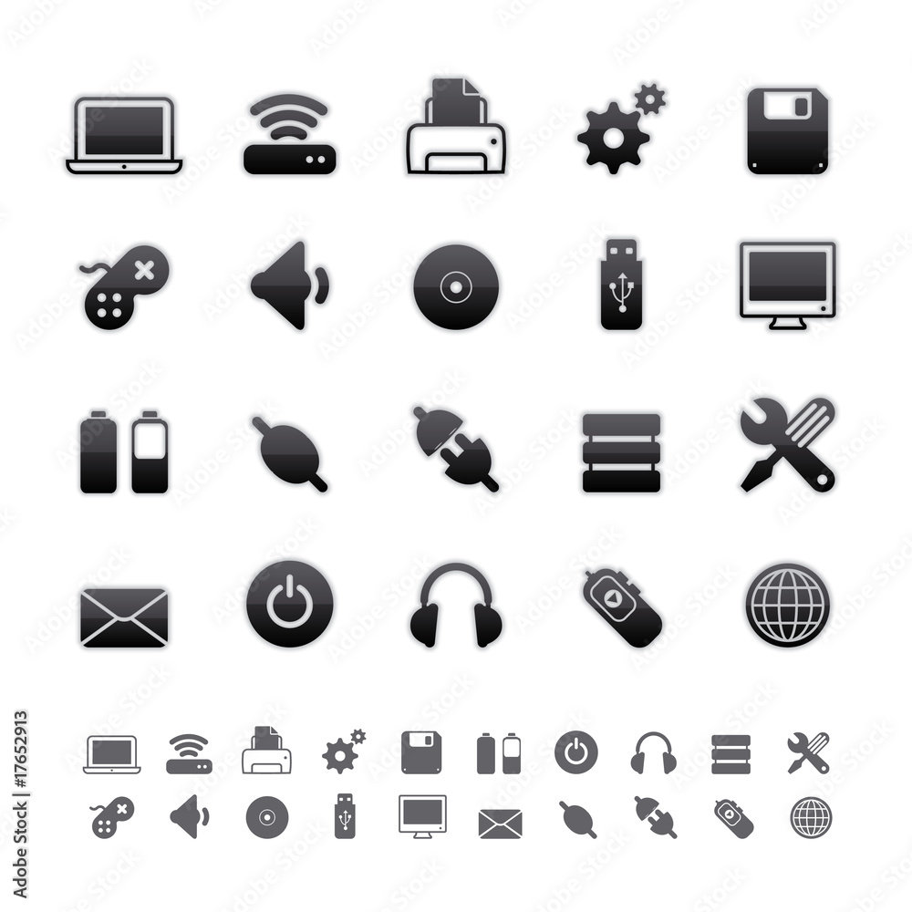 Black Deluxe Icons - Computer Equipment Set Black Deluxe Icons - Computer Equipment Set
